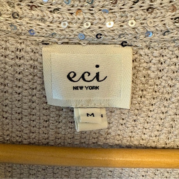 ECI New York Womens Silver Sequin Knit Jacket & Rhinestone Buttons Size Medium - Picture 4 of 13
